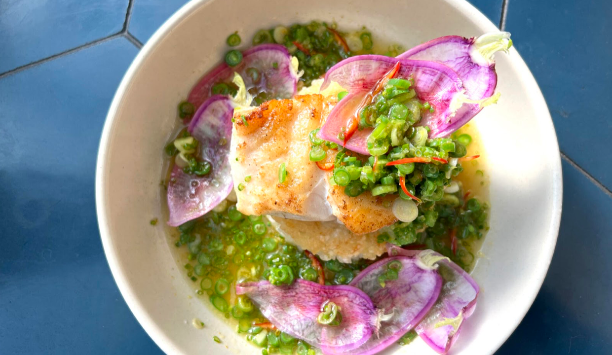 Alaska Rockfish with Crispy Rice & Green Bean & Fish Sauce Vinaigrette