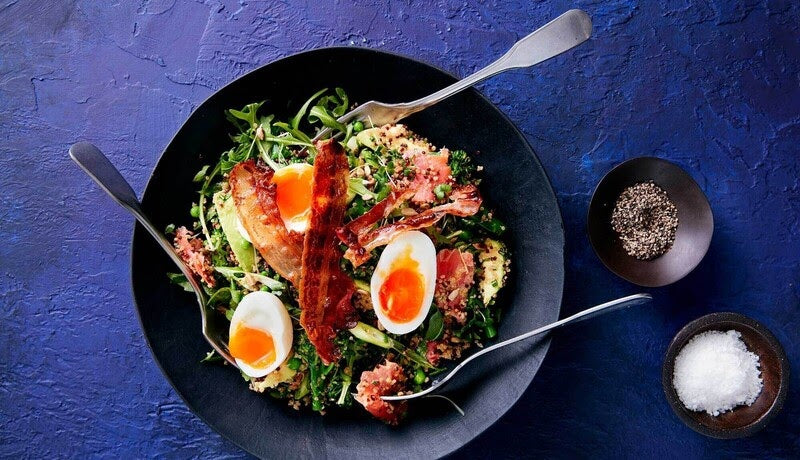 Warm Quinoa Salad With Avocado Pancetta And Alaska Smoked Salmon