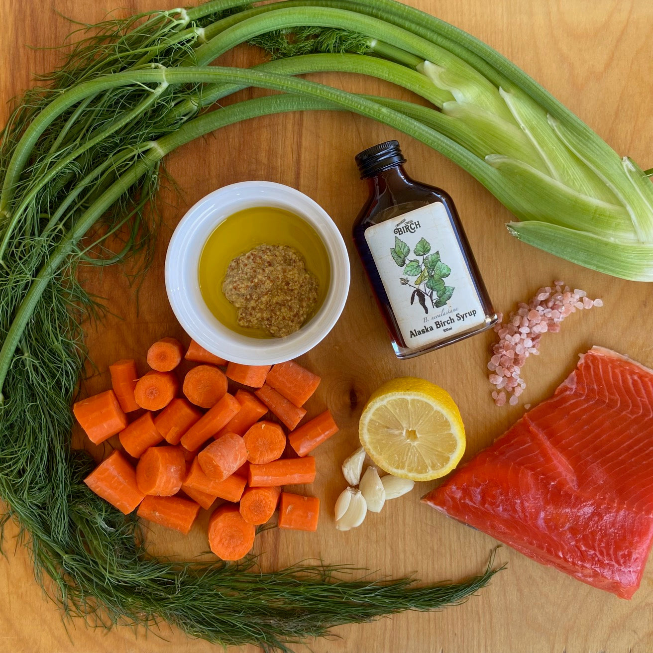 Lemon Fennel Birch Syrup Salmon w/ Roasted Veggies