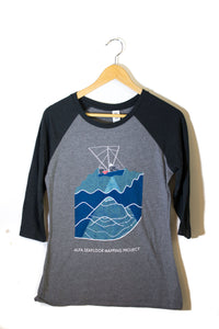 Women's Seafloor Mapping 3/4 Sleeve Shirt: Blue Design
