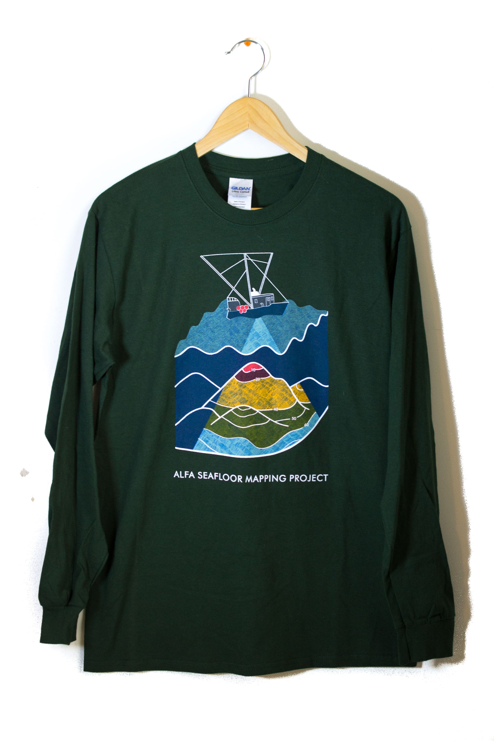 Men's Long Sleeve Seafloor Mapping Tee: Rainbow Design