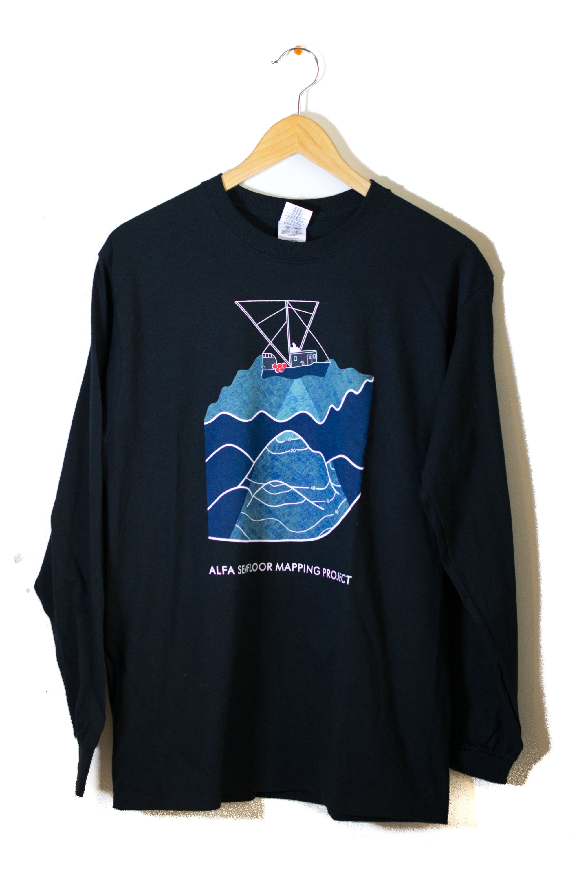 Men's Long Sleeve Seafloor Mapping Tee: Blue Design